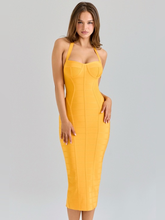 House of CB Dresses & Skirts - House of CB THE SCULPT Orange Sherbet Midi Bandage Dress NWT